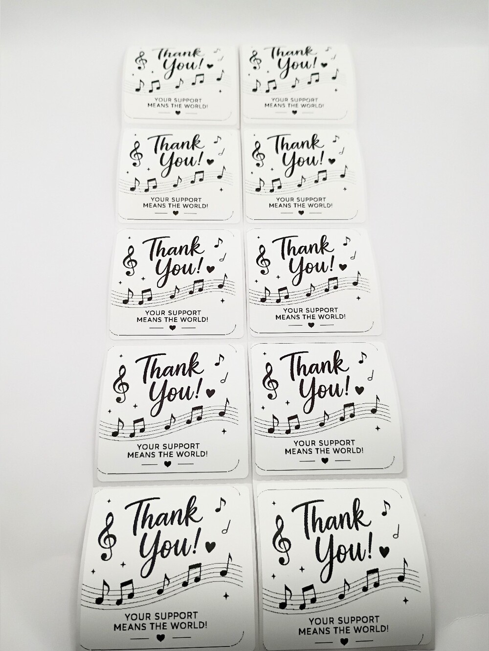 Thank You Musical Sticker Pack Set Of 10 - White & Black 2x2"